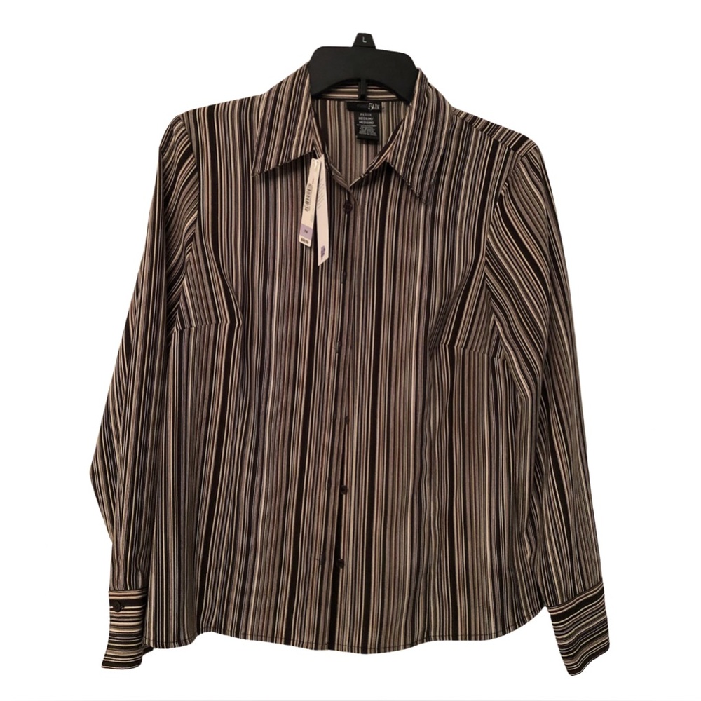 East 5th Brown & Beige Multi-Color Striped Women's Shirt – Petite Medium (NWT)